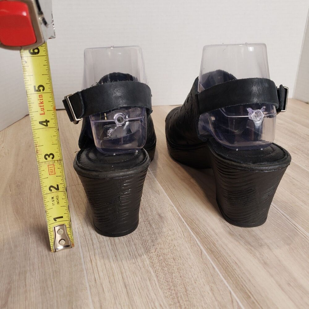 Born Black Leather Slingback Sandals Peep Toe Chunky Heel Women’s Size 7.5 - Picture 6 of 9